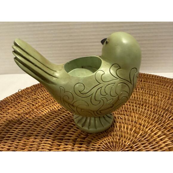 Green Resin Bird Tealight Candle Holder Spring Decor Shelf Sitter Home Accessory - Picture 5 of 9